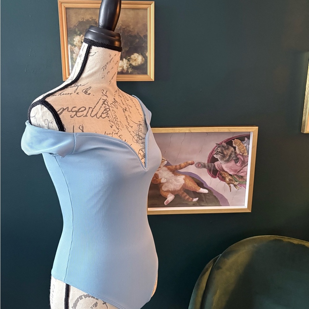 Express Light Blue Off-Shoulder Bodysuit